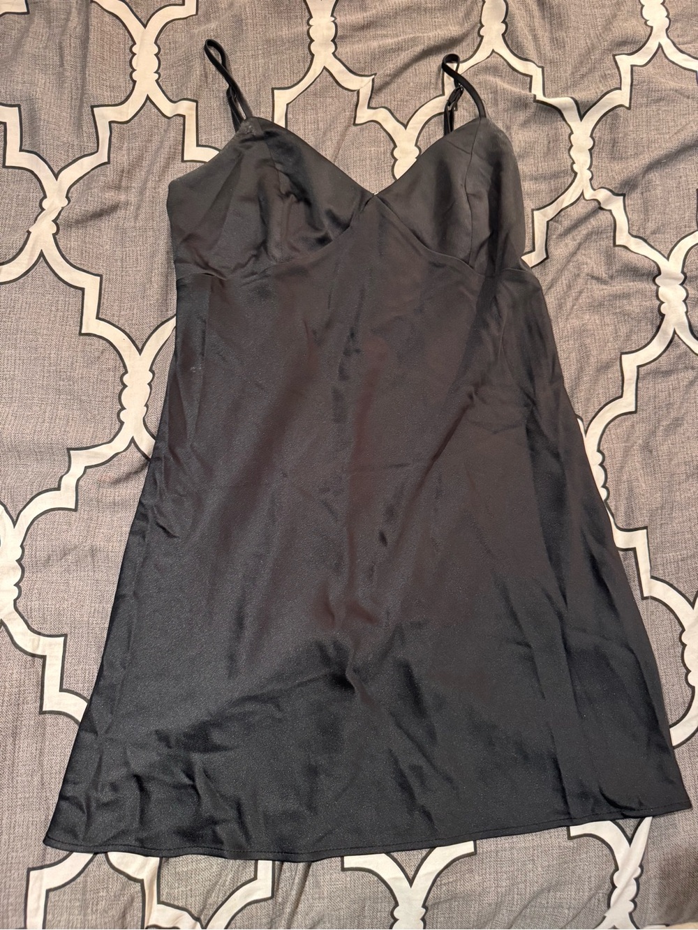 H&M Black Satin Mini Slip Dress with Spaghetti Straps